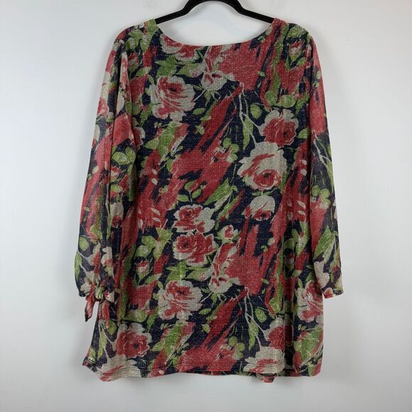 Susan Graver Occasions Top Women 1X Multicolor Foil Printed Tie Sleeves Glam NWT - Picture 4 of 10